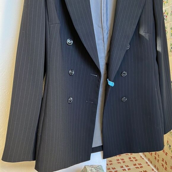 Double Breasted Blazer Tahari Womens size 6 Classic Oversized Blazer Coat Stripe - Picture 3 of 6